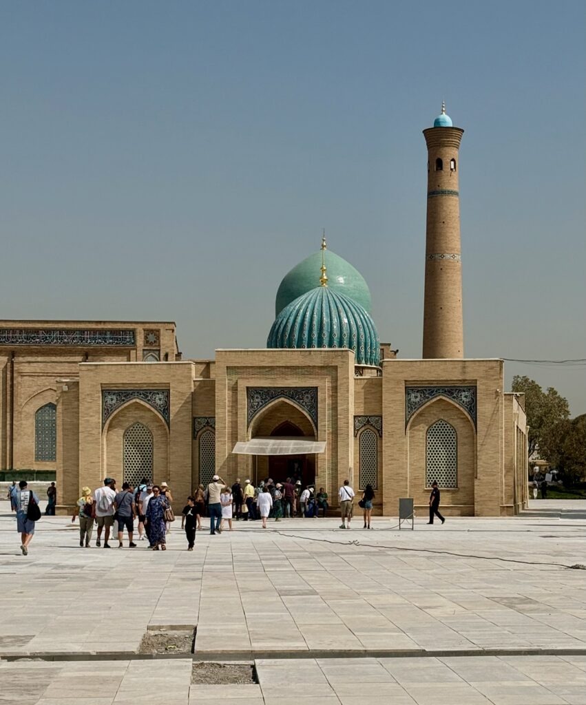 Turquoise dome and minaret of the Hazrat Imam complex in Tashkent