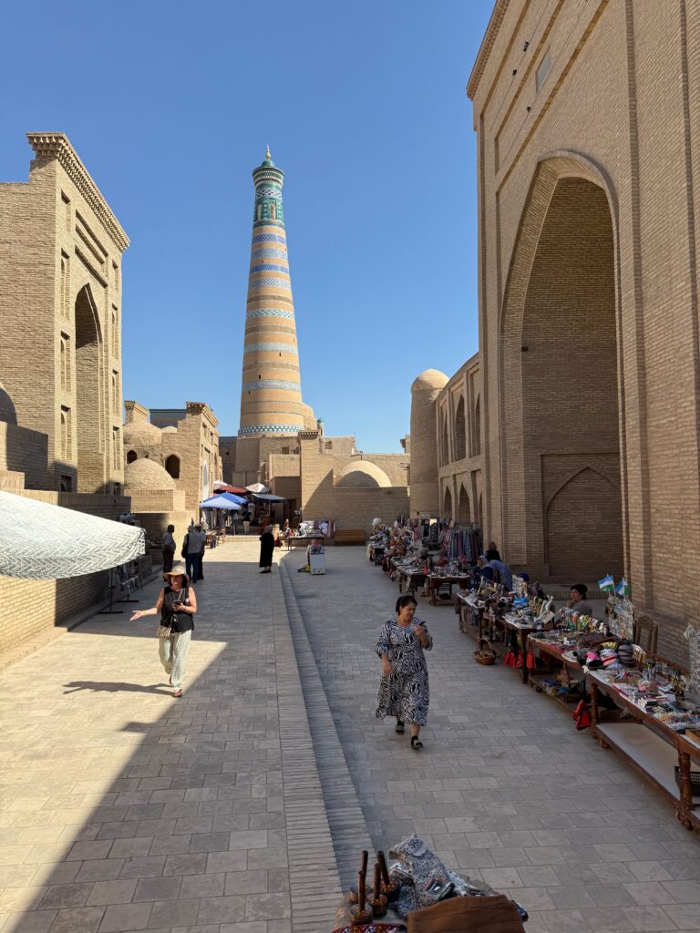 Daytime street view with Kalta Minor minaret, Khiva, Uzbekistan