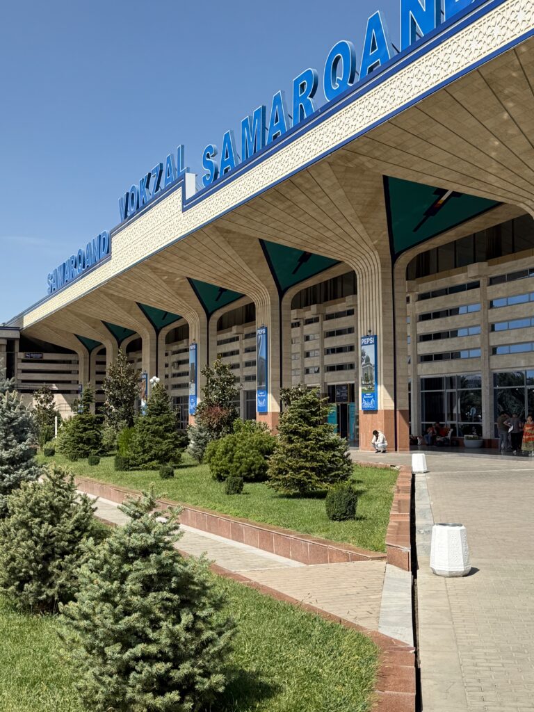 Daytime view of an arcade colonnade, Samarkand, Uzbekistan