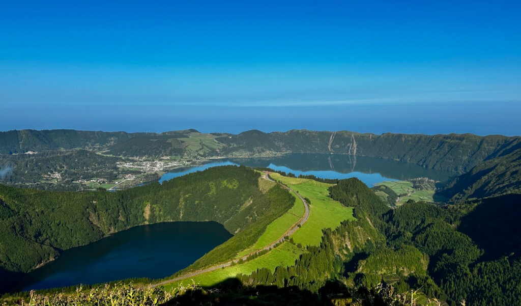 View over the blue and green crater lakes of Sete Cidades, S&atilde;o Miguel, Azores